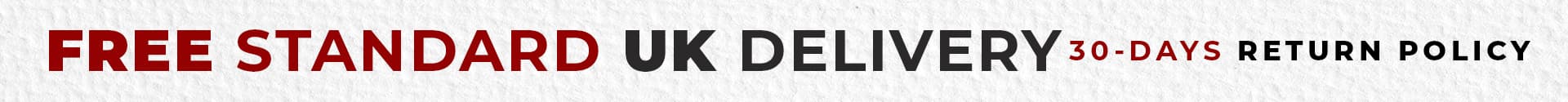Free standard UK delivery, with 30 days return policy banner