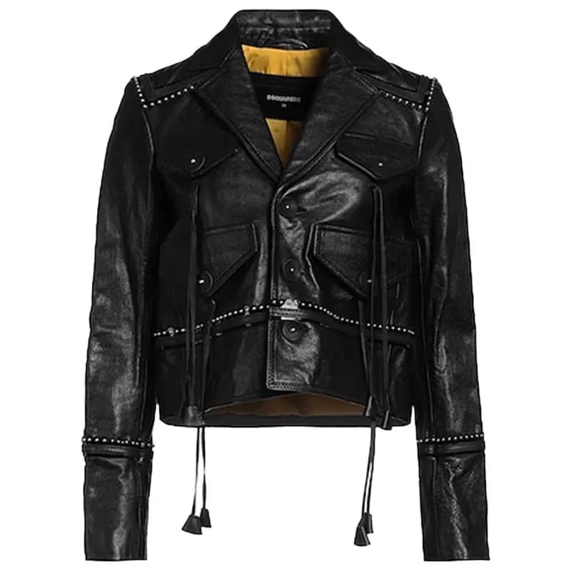 Featured product image of dsquared2-womens-biker-leather-jacket-slim-fit-ladies-winter-coat