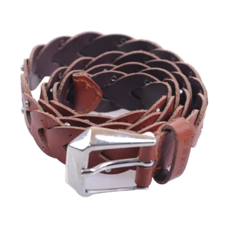 Featured product image of diesel-b-kyrnha-womens-belts-vintage-metal-ladies-brown-leather-braided-belts