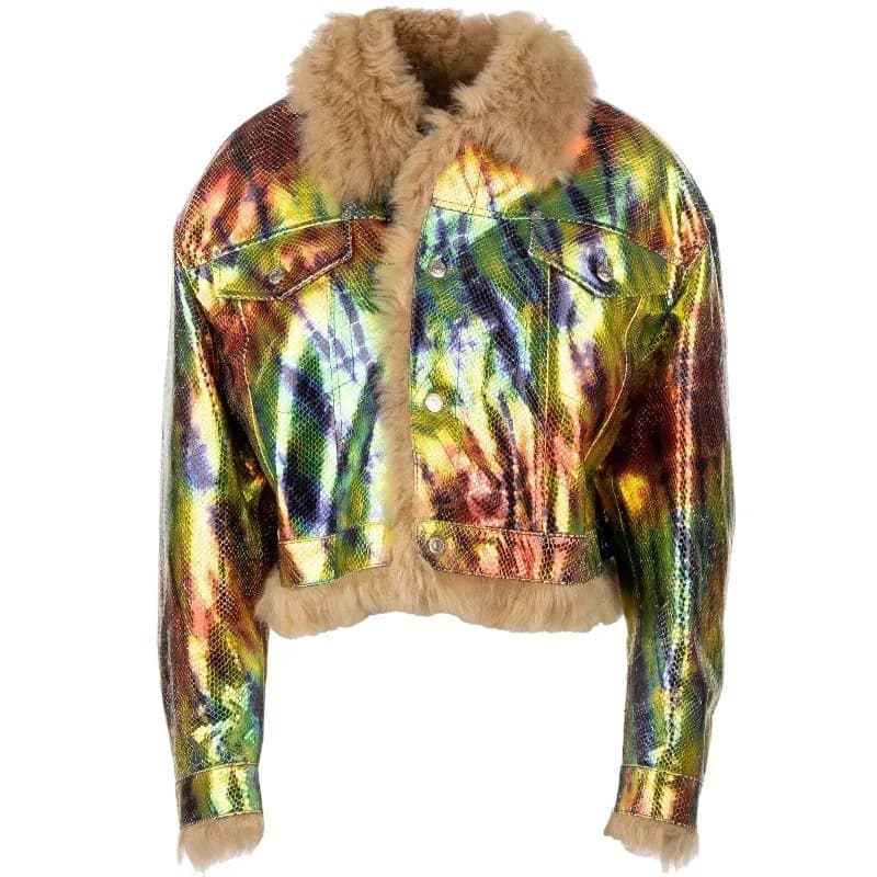 Featured product image of dsquared2-womens-leather-parka-jacket-with-fur-runway-button