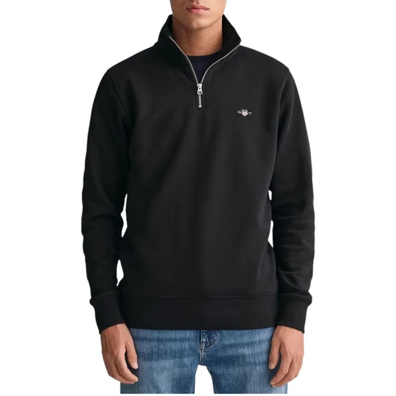 Featured product image of gant-mens-sweatshirt-embroidered-shield-half-zip-pullover-winter-jumper-black