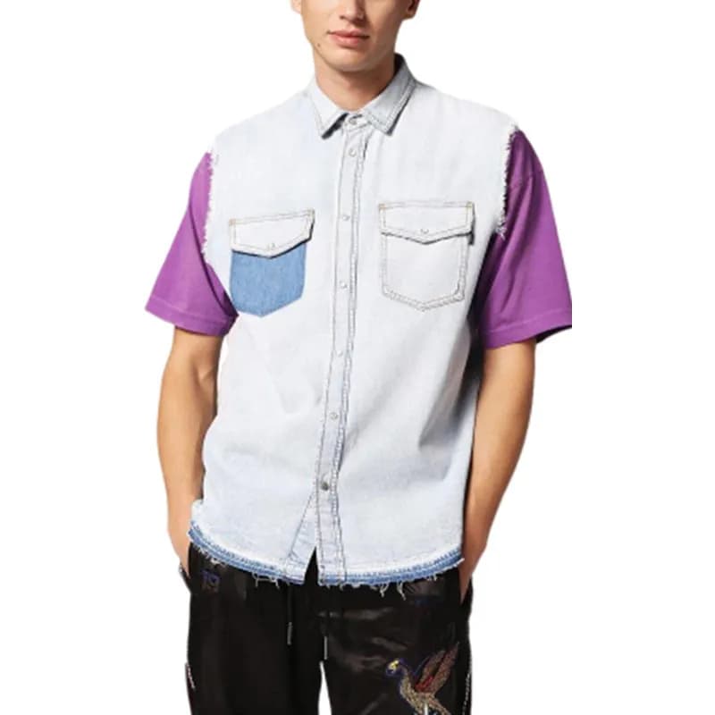 Featured product image of diesel-d-pauly-mens-denim-shirt-sleeveless-casual-summer-cotton-shirt-blue
