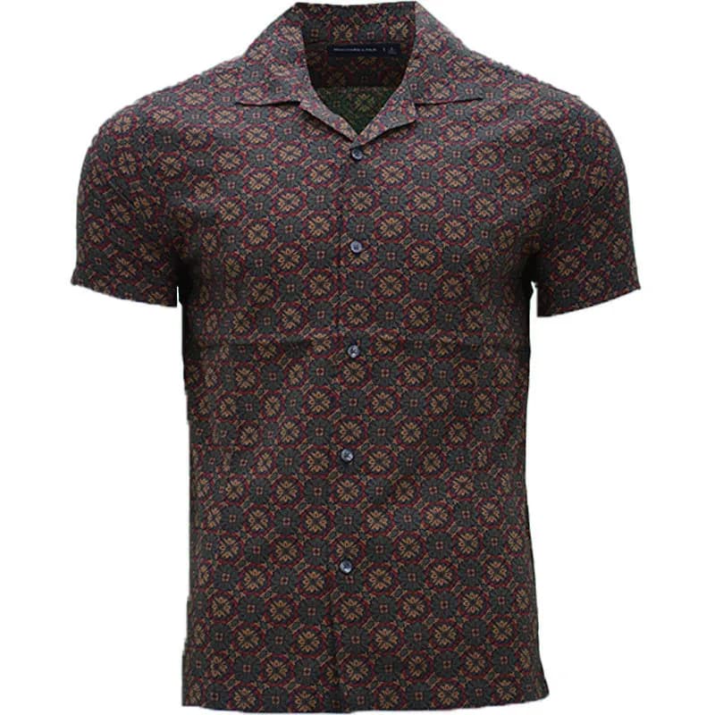Featured product image of abercrombie-and-fitch-mens-shirt-summer-floral-short-sleeve-green-and-red