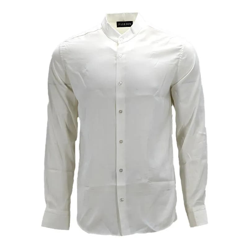 Featured product image of fairdim-mens-shirts-long-sleeve-band-collar-casual-cotton-white