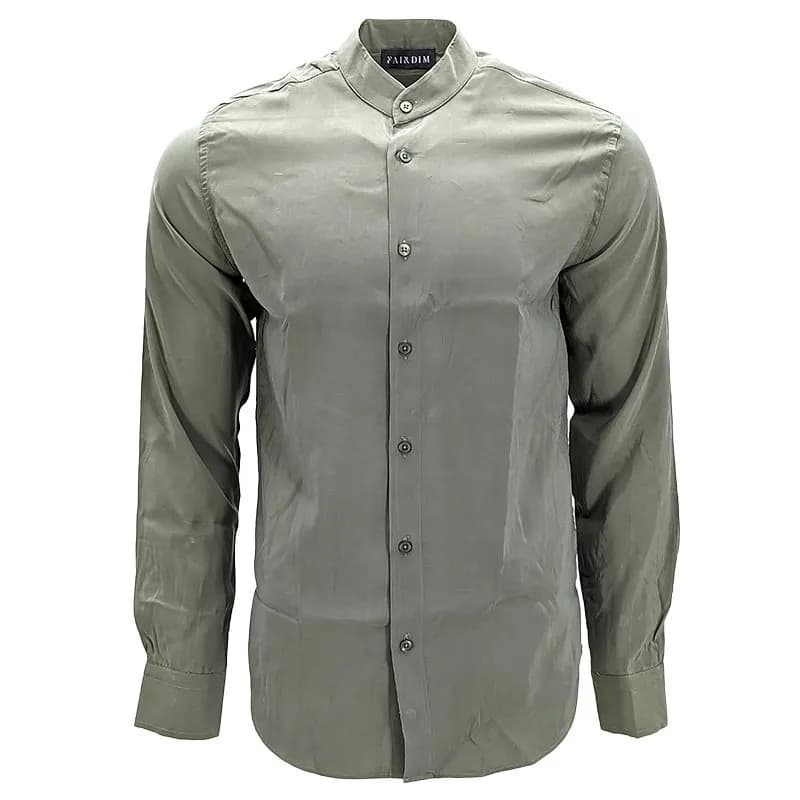 Featured product image of fairdim-mens-shirts-long-sleeve-band-collar-casual-cotton-light-olive