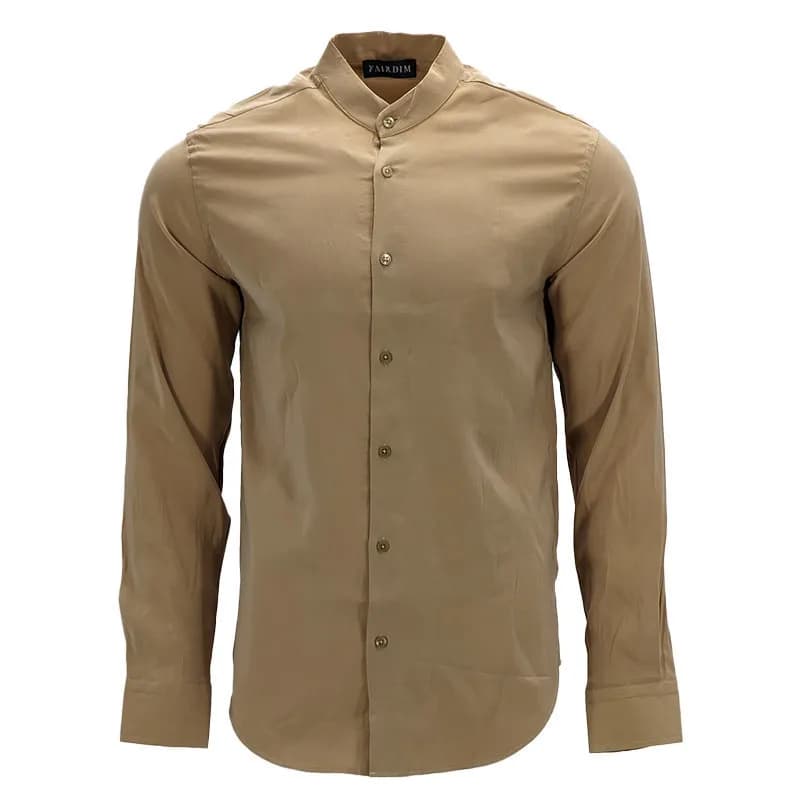 Featured product image of fairdim-mens-shirts-long-sleeve-band-collar-casual-cotton-beige