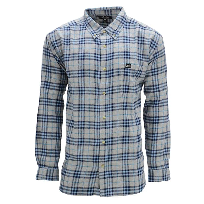 Featured product image of realtree-mens-flannel-check-shirt-long-sleeve-soft-cotton-grey-and-sky-blue