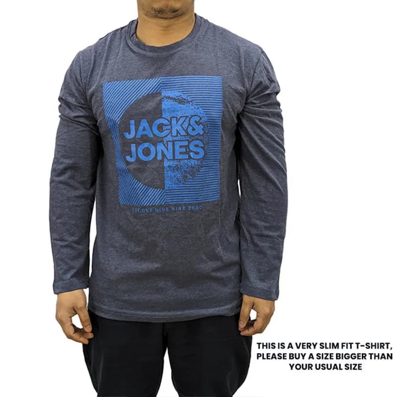 Featured product image of jack-and-jones-mens-long-sleeve-t-shirts-slim-fit-top-grey-and-blue