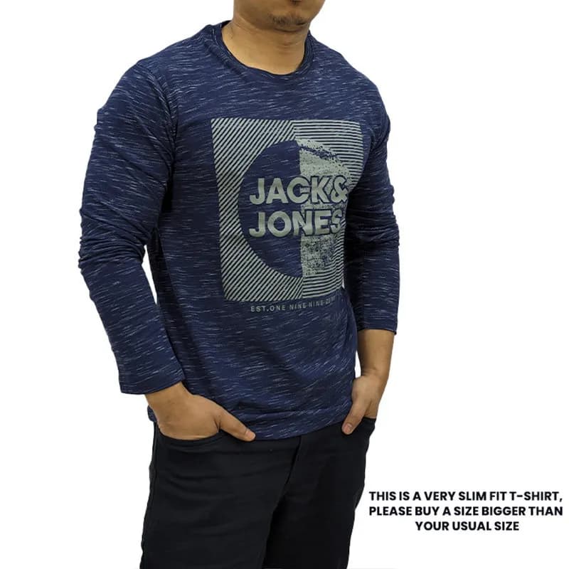 Featured product image of jack-and-jones-mens-long-sleeve-t-shirts-slim-fit-top-navy-lines