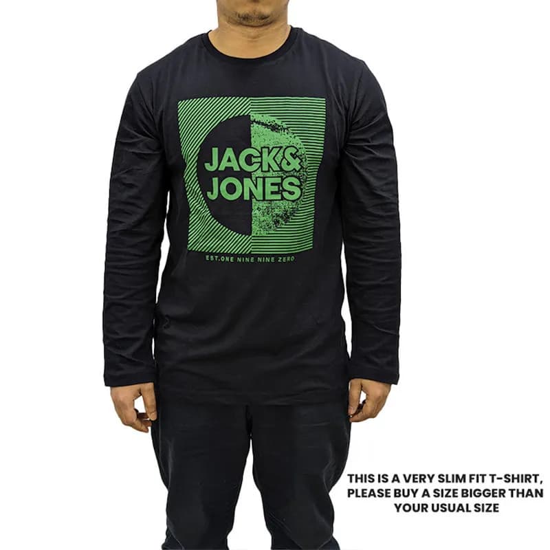 Featured product image of jack-and-jones-mens-long-sleeve-t-shirts-slim-fit-top-black-and-green