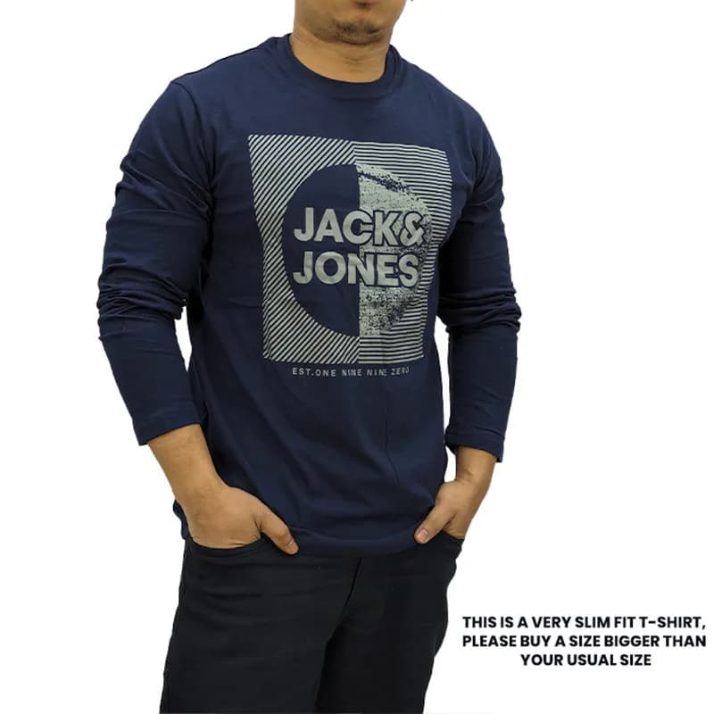 Featured product image of jack-and-jones-mens-long-sleeve-t-shirts-slim-fit-top-navy-and-grey