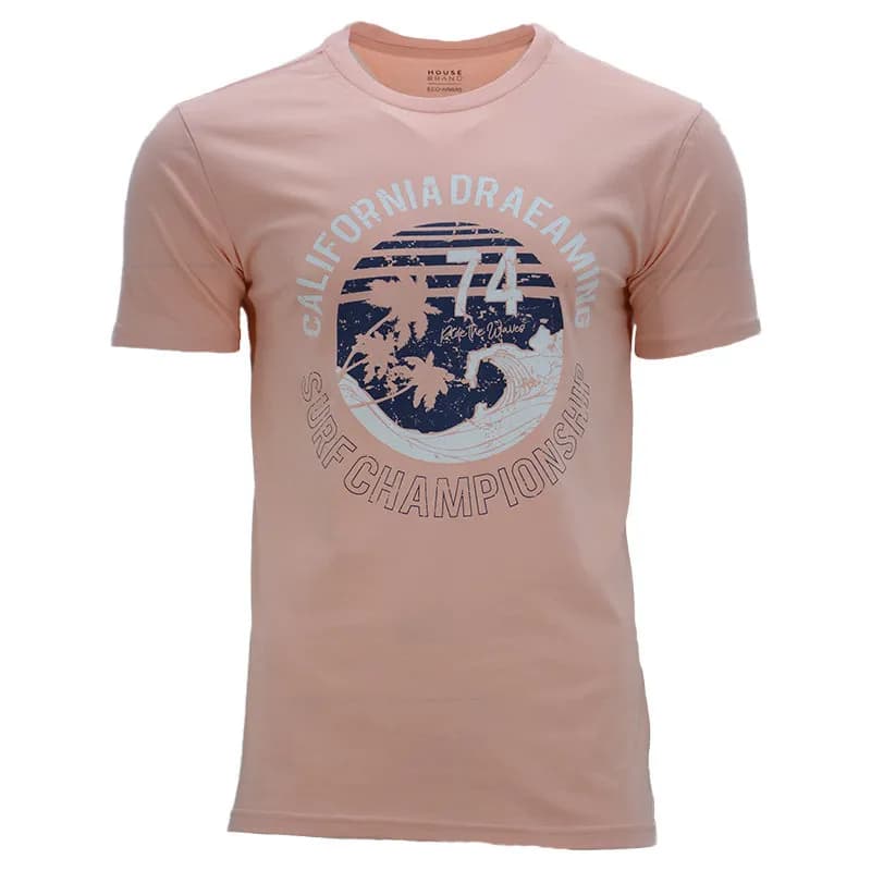 Featured product image of house-brand-mens-crew-neck-t-shirts-california-dreaming-pink
