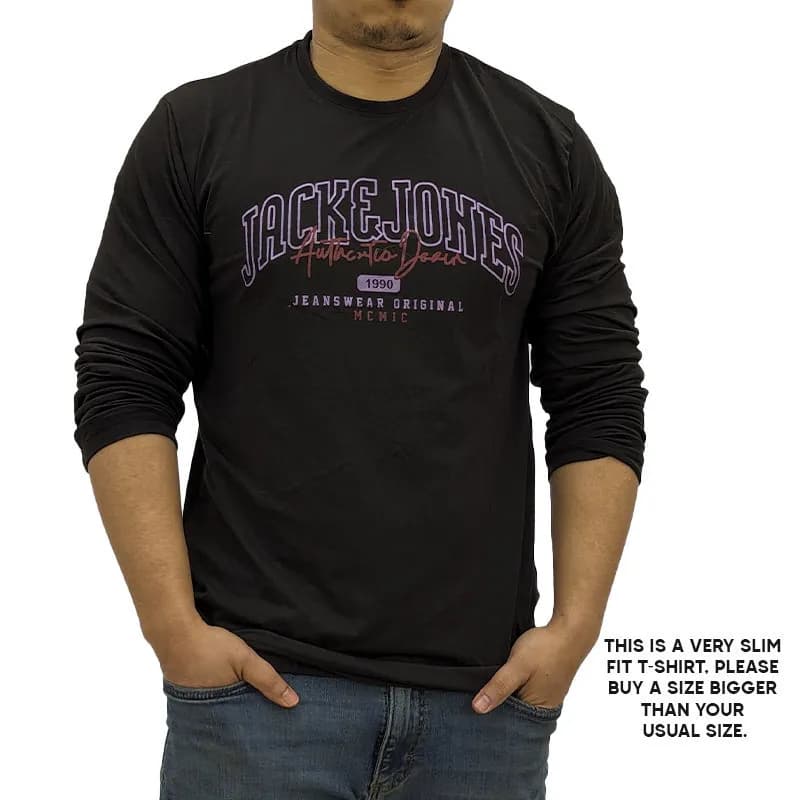 Featured product image of jack-and-jones-mens-long-sleeve-t-shirts-slim-fit-cotton-tee-top-dark-chocolate