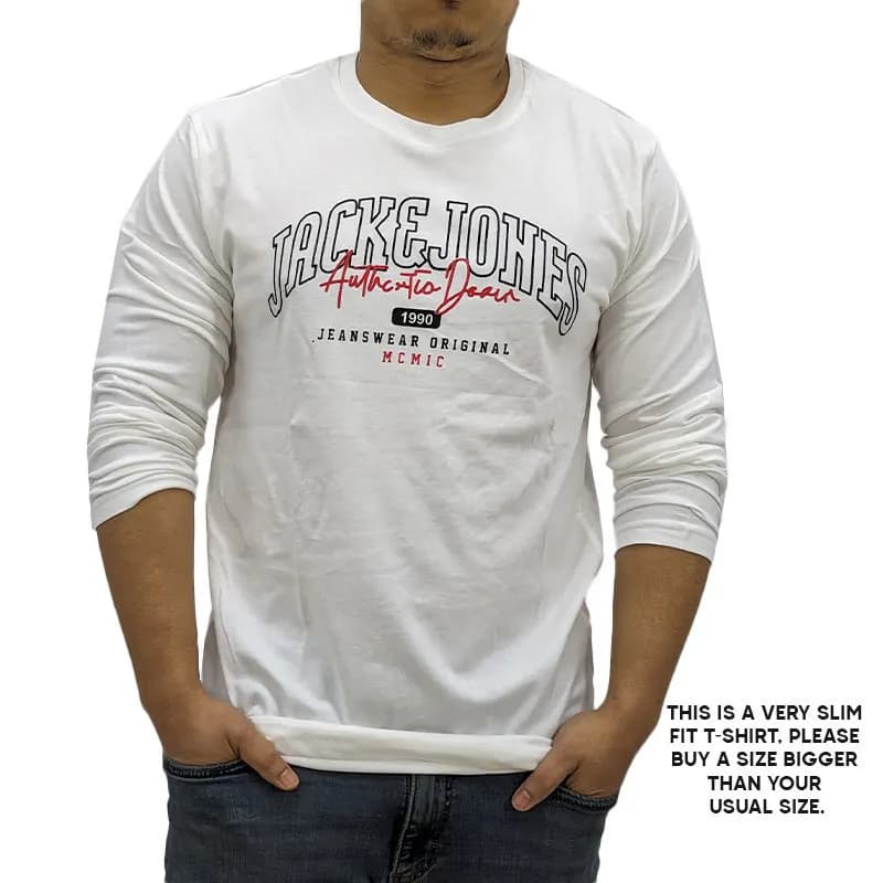 Featured product image of jack-and-jones-mens-long-sleeve-t-shirts-slim-fit-cotton-tee-top-white