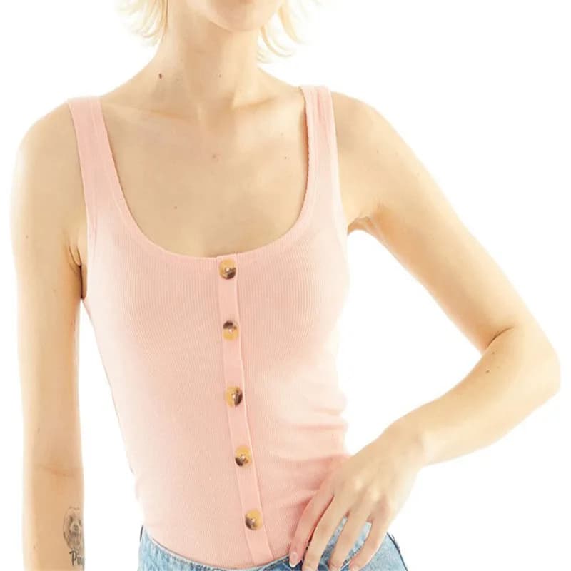 Featured product image of brave-soul-womens-vest-sleeveless-scoop-neck-button-up-top-peach