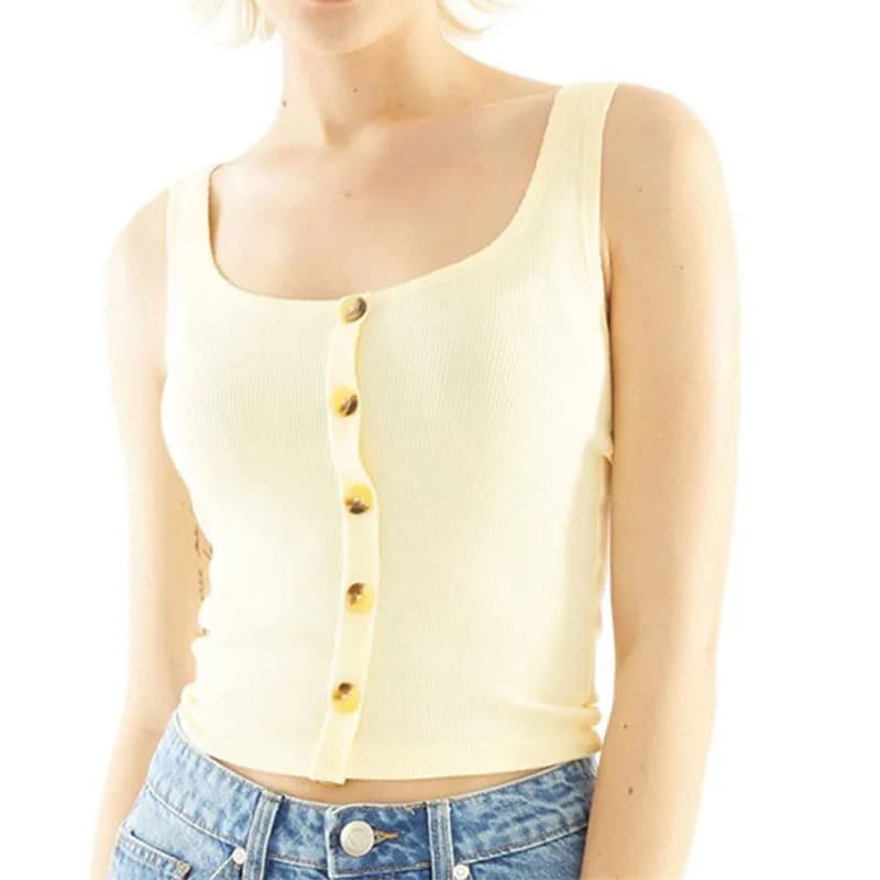 Featured product image of brave-soul-womens-vest-sleeveless-scoop-neck-button-up-top-lemon