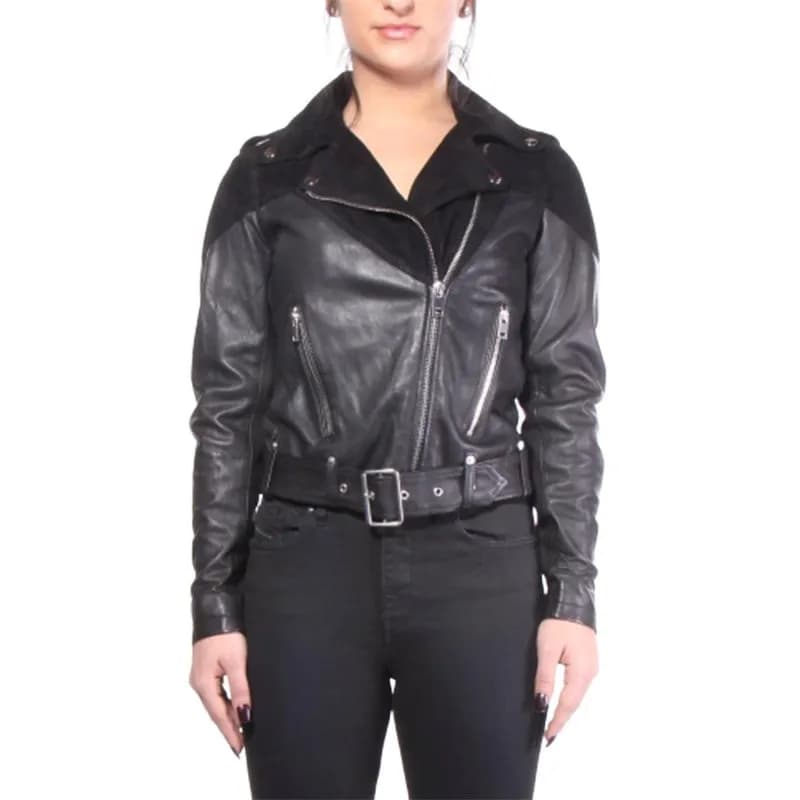 Featured product image of diesel-l-cygni-womens-genuine-leather-biker-jacket-size-s-zipped-slim-fit-coat