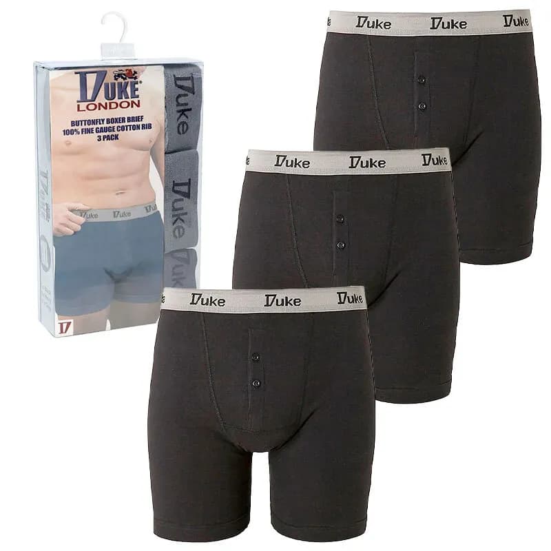Featured product image of duke-london-mens-boxer-shorts-3-pack-briefs-cotton-underwear-black