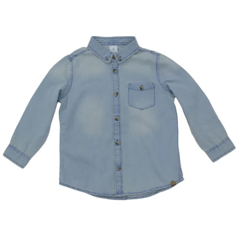 Featured product image of boys-faded-blue-denim-shirt-long-sleeve-chest-pocket-cotton-tops