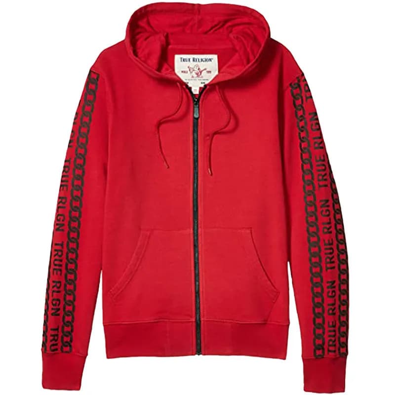 Featured product image of true-religion-mens-zip-hoodie-cotton-sweatshirt-hooded-top-red