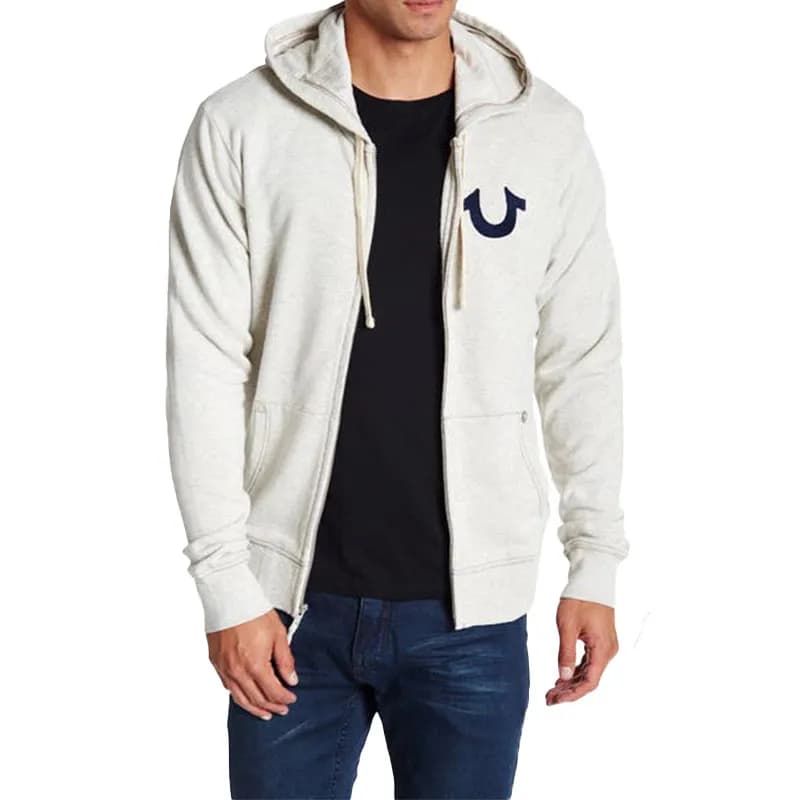 Featured product image of true-religion-mens-zip-hoodie-casual-hooded-cotton-top-off-white