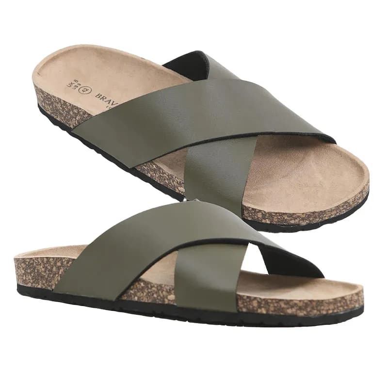 Featured product image of brave-soul-mens-cross-over-sandals-beach-sliders-flip-flops-khaki