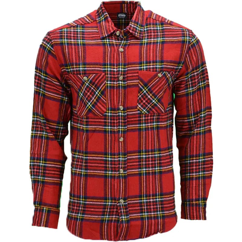 Featured product image of pull-and-bear-mens-check-shirts-cotton-long-sleeve-red