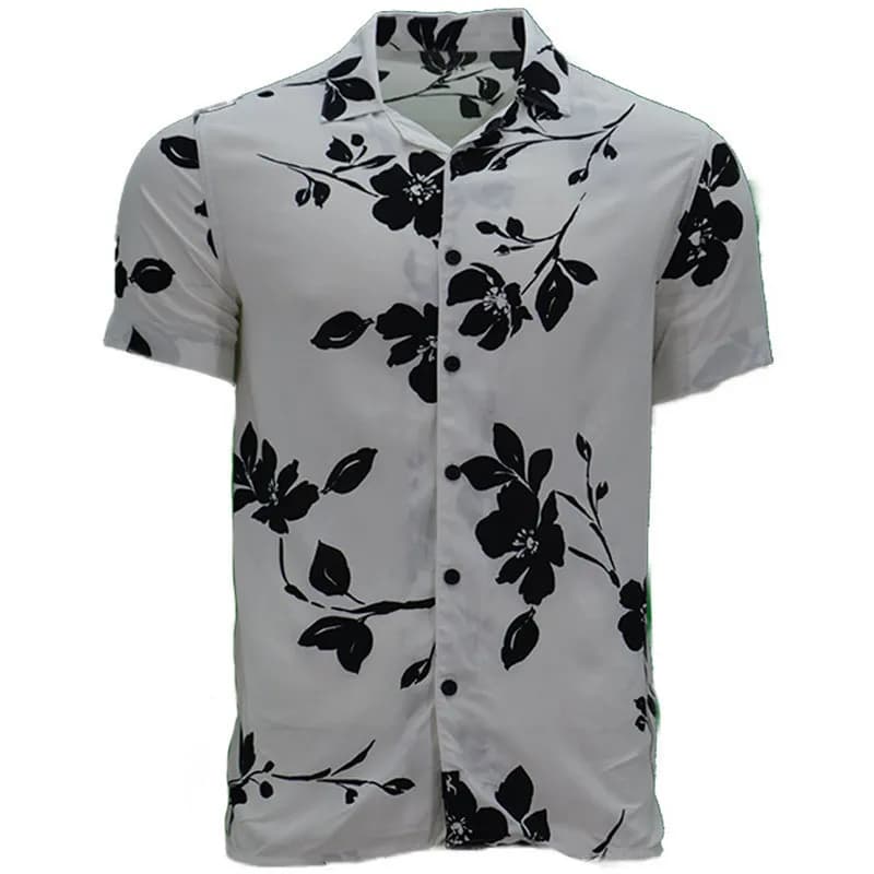 Featured product image of hollister-mens-floral-shirt-summer-short-sleeve-white-and-black-floral