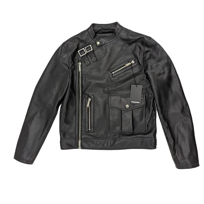 Featured product image of dsquared2-s71an0198-mens-biker-jacket-zipped-leather-racer-winter