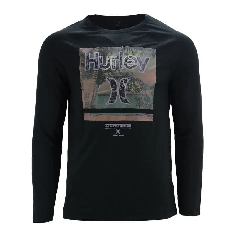 Featured product image of hurley-mens-t-shirts-gym-long-sleeve-crew-neck-regular-stretch-winter-black-tee