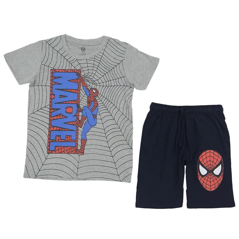 Featured product image of kids-boys-t-shirt-shorts-set-marvel-spiderman-summer-outfits-grey-and-navy