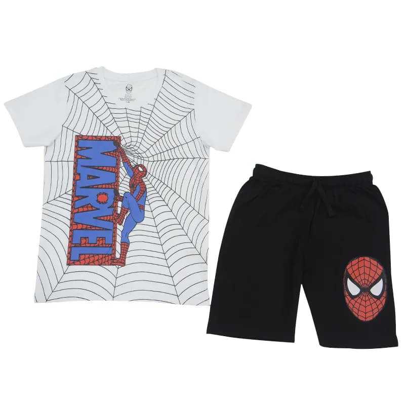 Featured product image of kids-boys-t-shirt-shorts-set-marvel-spiderman-summer-outfits-white-and-black