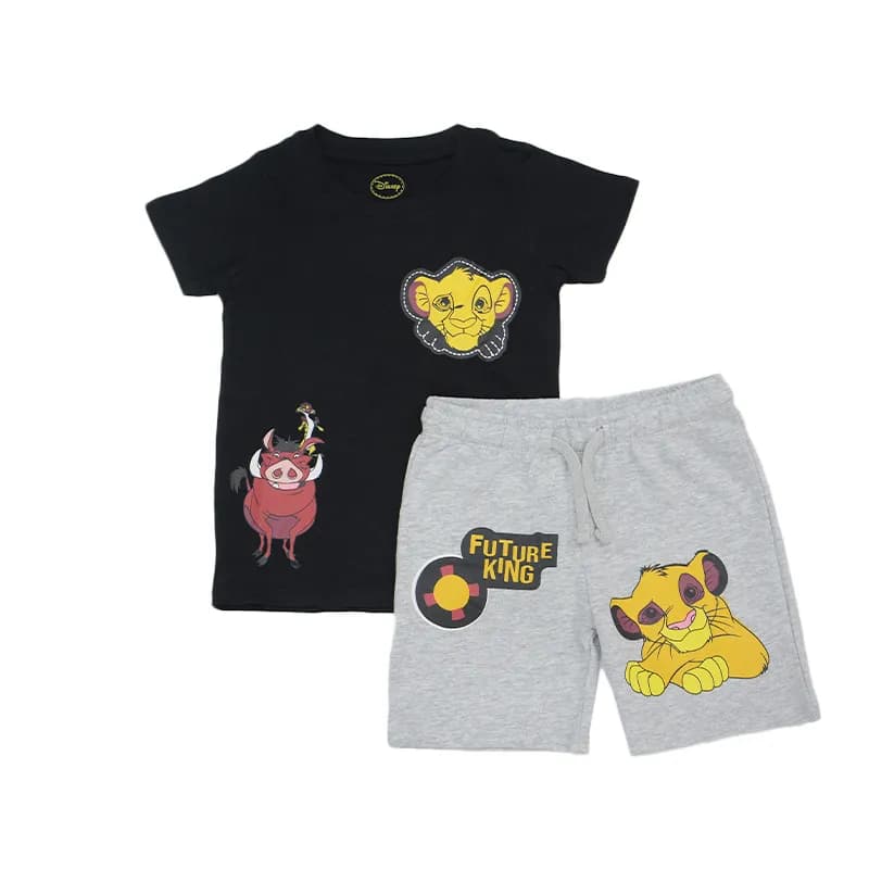 Featured product image of disney-unisex-kids-boys-t-shirts-and-shorts-set-future-king-outfit-black-and-grey