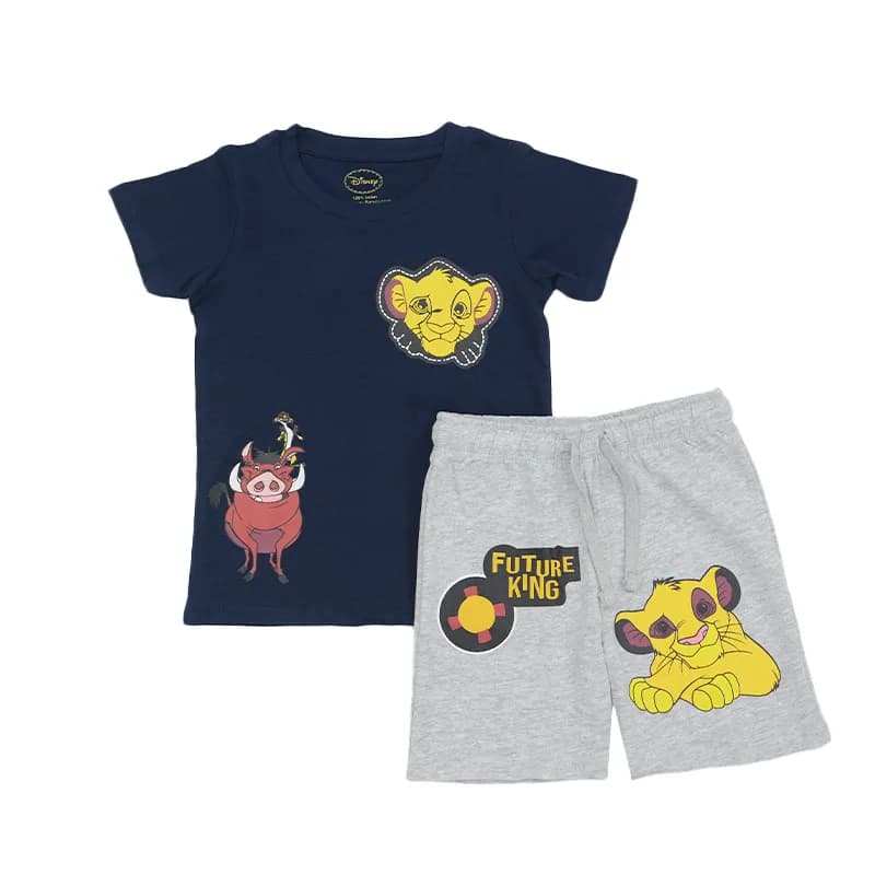 Featured product image of disney-unisex-kids-boys-t-shirts-and-shorts-set-future-king-outfit-navy-and-grey