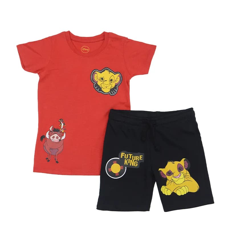 Featured product image of disney-unisex-kids-boys-t-shirts-and-shorts-set-future-king-outfit-red-and-black