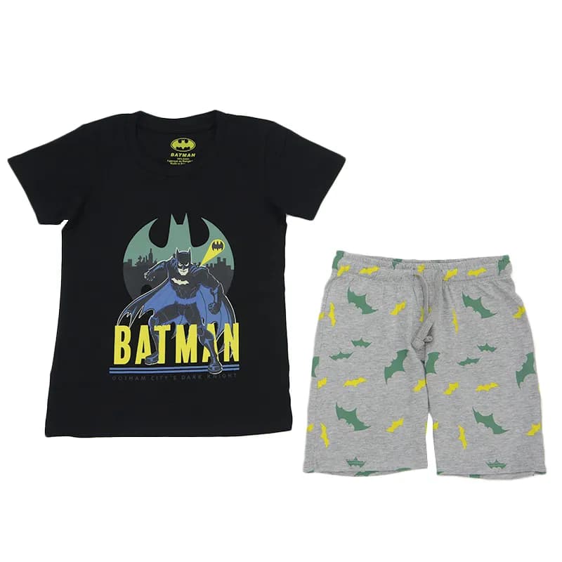 Featured product image of unisex-kids-boys-t-shirts-and-shorts-set-batman-print-outfits-black-and-grey