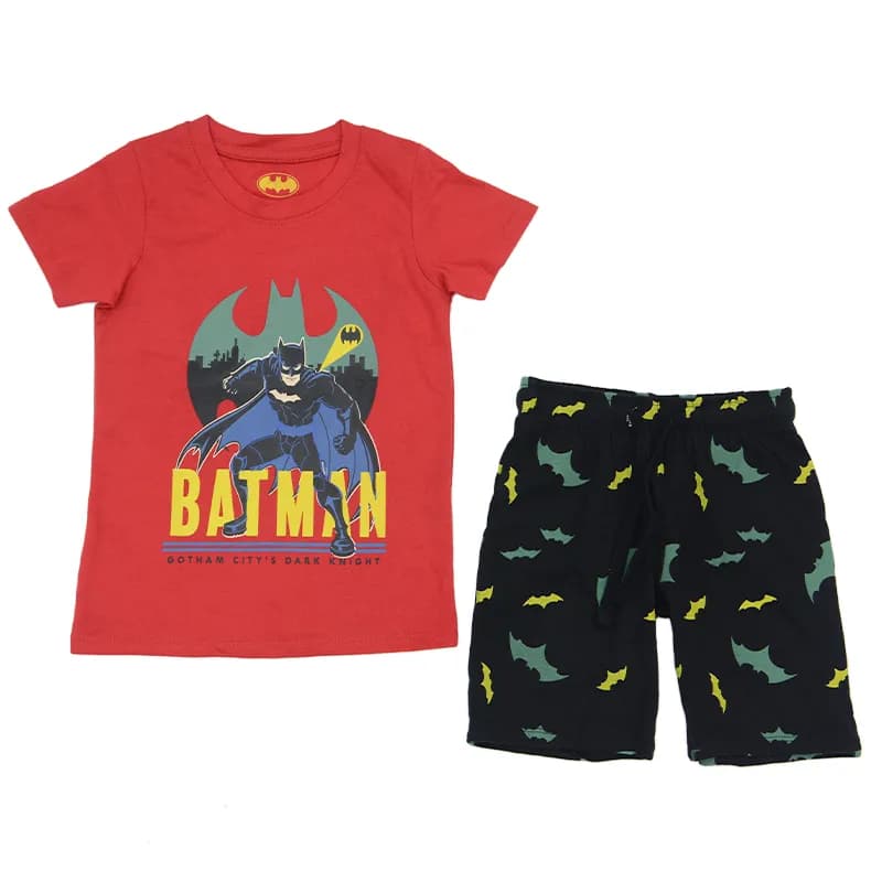 Featured product image of unisex-kids-boys-t-shirts-and-shorts-set-batman-print-outfits-red-and-black