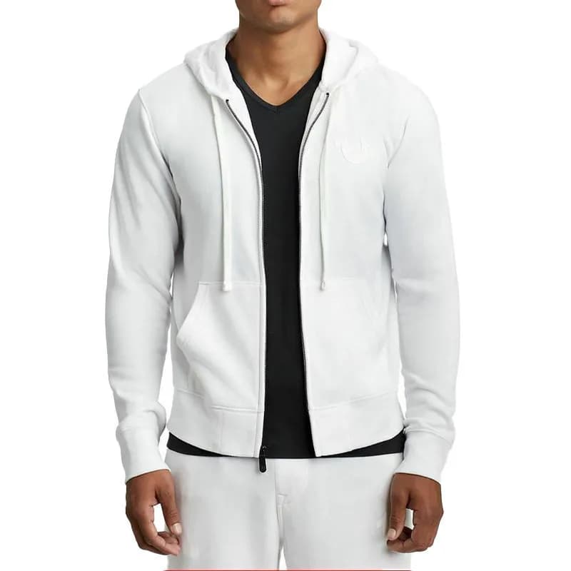 Featured product image of true-religion-101714-mens-zip-hoodie-cotton-top-sweatshirt-white