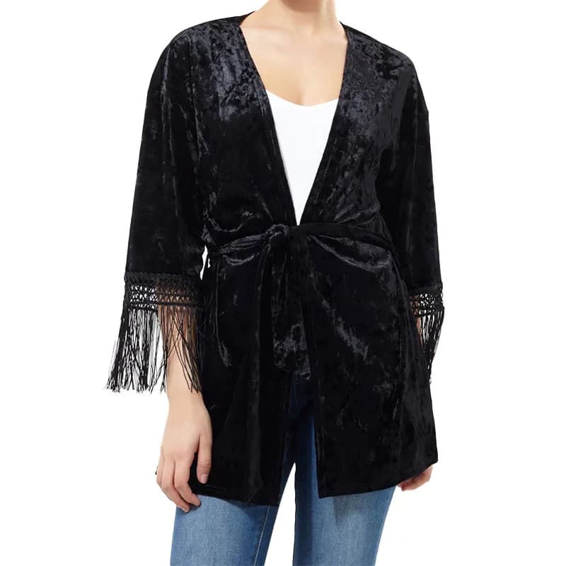 Featured product image of brave-soul-tess-womens-kimono-cardigan-v-neck-open-front-black