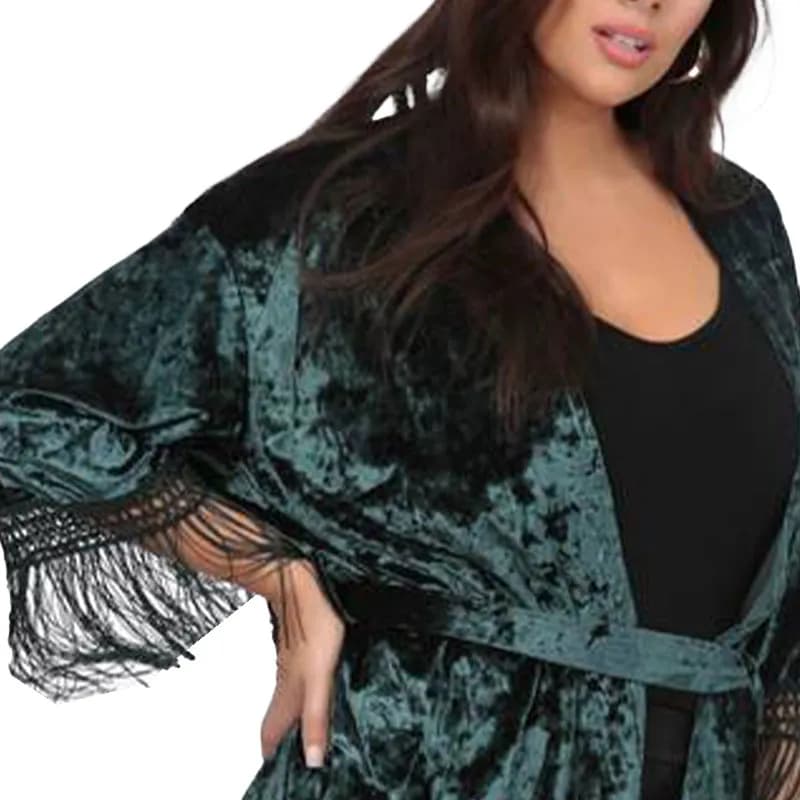 Featured product image of brave-soul-tess-womens-kimono-cardigan-v-neck-open-front-forest-green