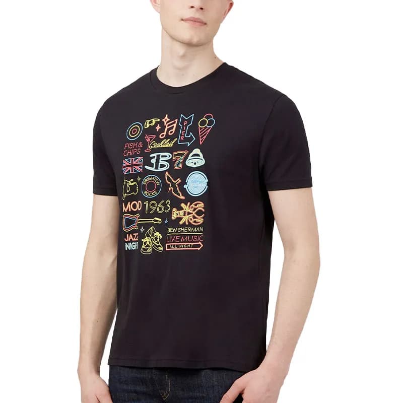 Featured product image of ben-sherman-mens-printed-t-shirts-crew-neck-casual-summer-cotton-tee-black