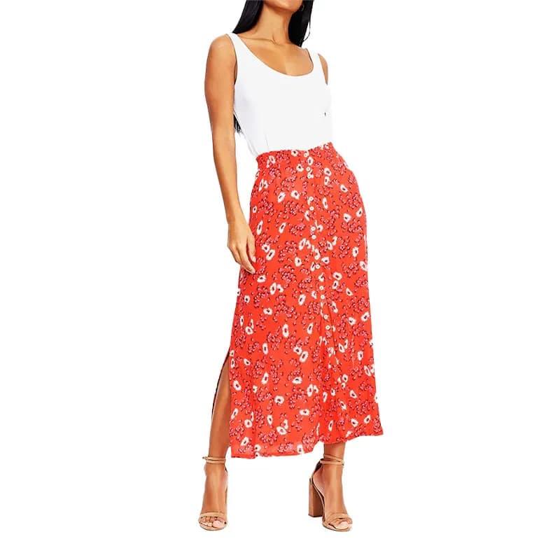 Featured product image of brave-soul-zoe-womens-midi-skirts-printed-maxi-length-red