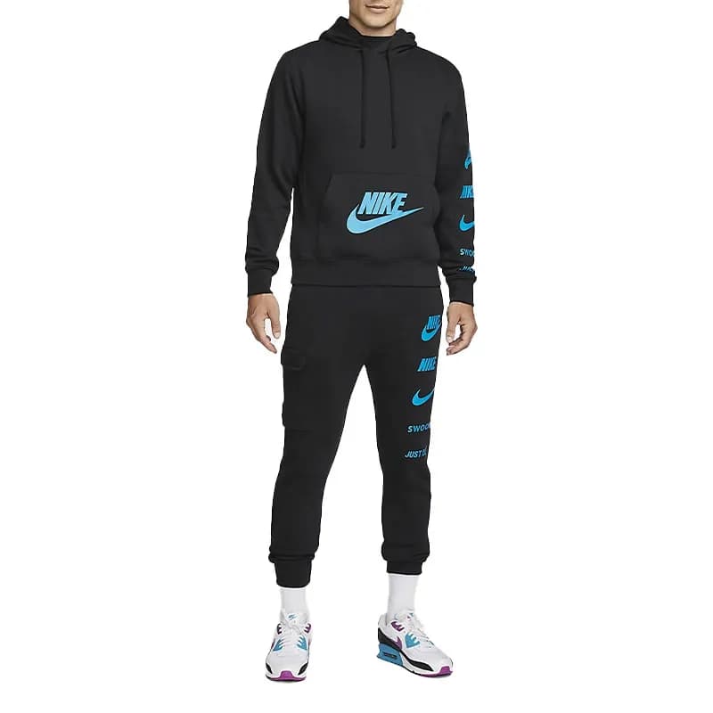 Featured product image of nike-fj0552-mens-tracksuit-set-jogging-bottom-pullover-fleece-hoodie-black-tops