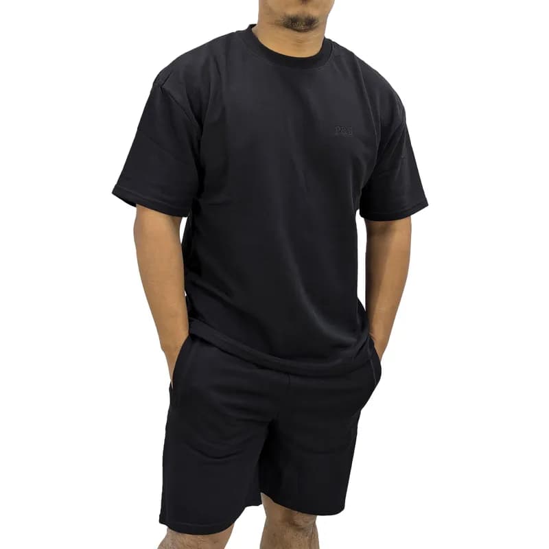 Featured product image of pull-and-bear-mens-t-shirt-shorts-set-cozy-nightwear-bottom-top-black