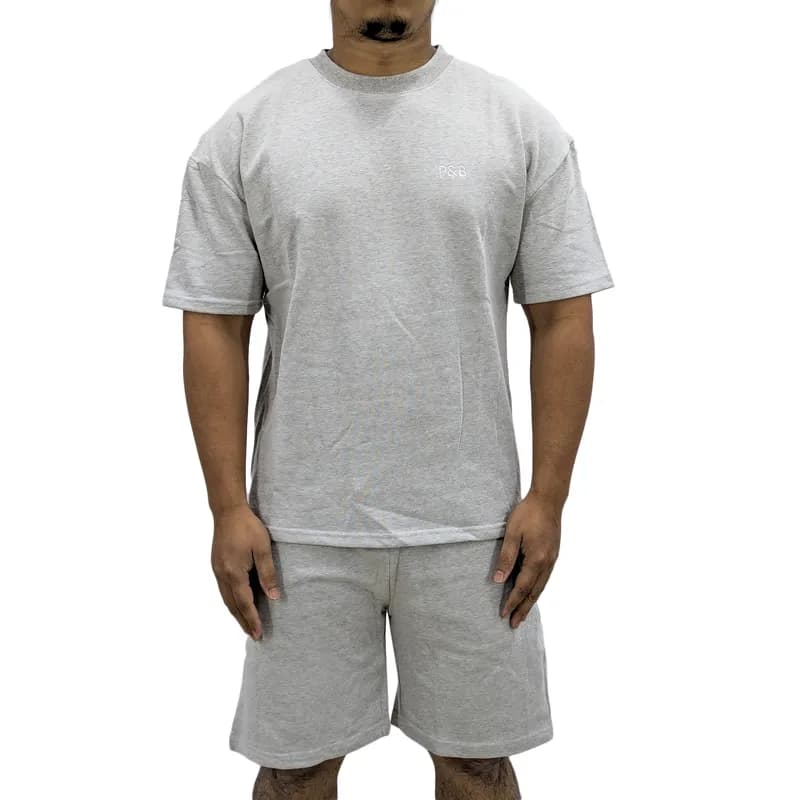 Featured product image of pull-and-bear-mens-t-shirt-shorts-set-cozy-nightwear-bottom-top-grey