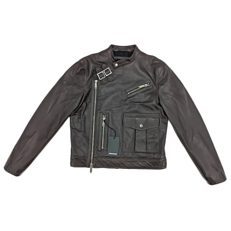 Featured product image of dsquared2-s71an0198-mens-biker-leather-jacket-dark-brown