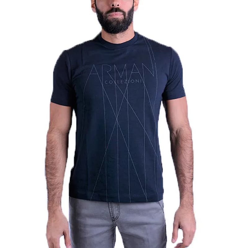 Armani Collezioni 6xct61 Men T Shirt Short Sleeve Crew Neck Navy