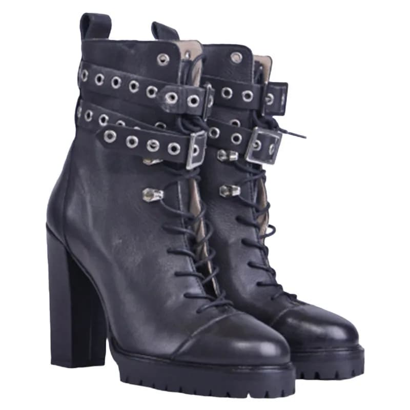 Featured product image of diesel-womens-boots-genuine-leather-lace-up-casual-high-heel-black-shoes-rp-250