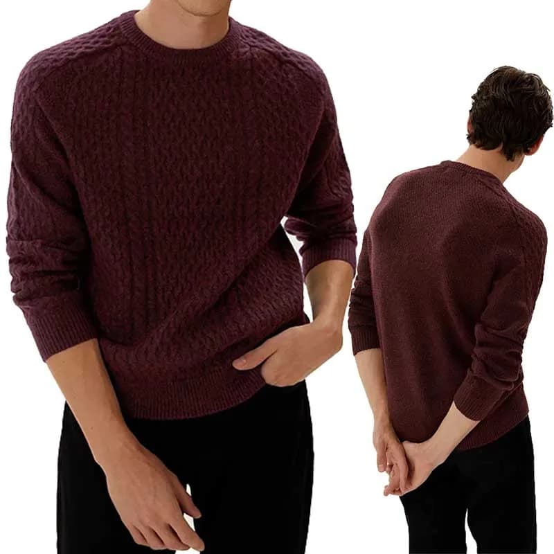 Featured product image of ms-mens-jumpers-crew-neck-ribbed-soft-regular-fit-cable-wool-sweatshirt