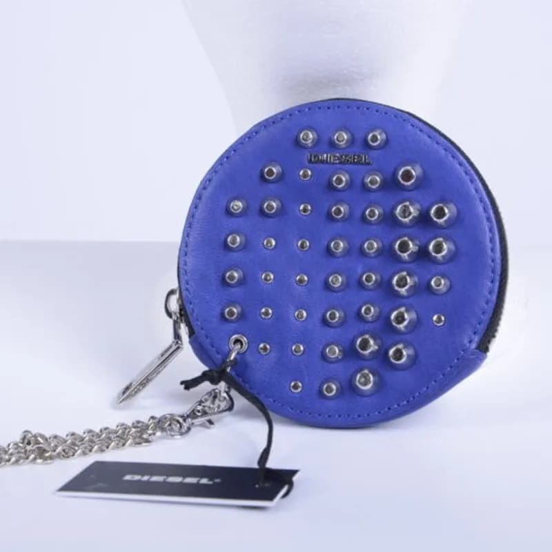 Featured product image of diesel-unisex-genuine-leather-metal-stud-coin-purse-link-chain-holder